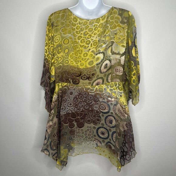 Vintage Y2K Anna Paul Silk Blouse Size M Green Gold Embroidery Sequins Maternity - Picture 5 of 8